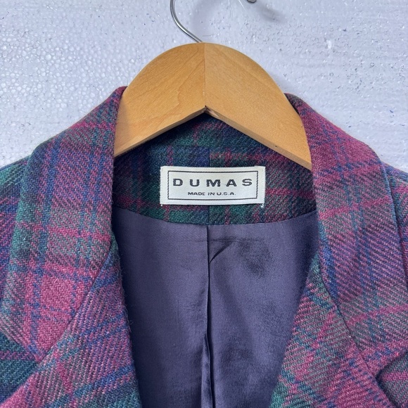 Vintage Dumas Wool Plaid Blazer Burgundy Green Tartan Jacket large Academia - Picture 4 of 11